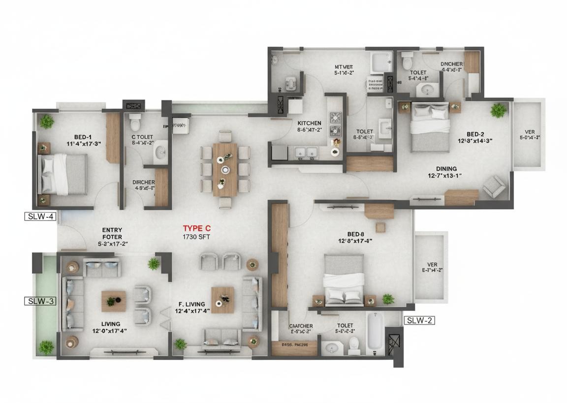 Type C Floor Plan - Premium Family Layout